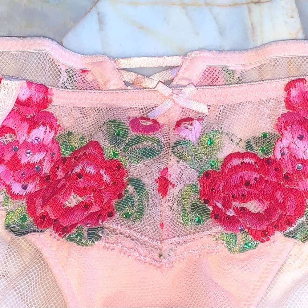 Rare Rose Crystal Bikini Panty Mesh Lace Floral small - Picture 6 of 6